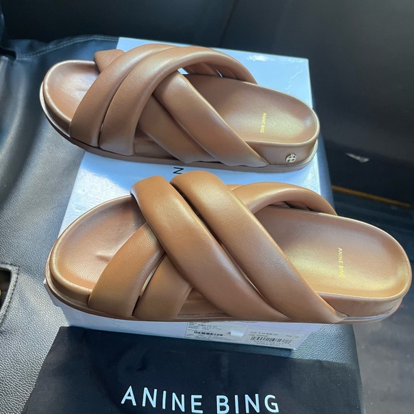 Anine Bing Lizzie Slide Sandal Cognac Brown Tan 38 - Picture 8 of 10